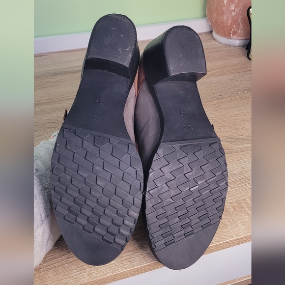 Women's Tan and Gray Leather Buckle Shoes Chunky Heel Grandpacore 39 - Picture 11 of 13